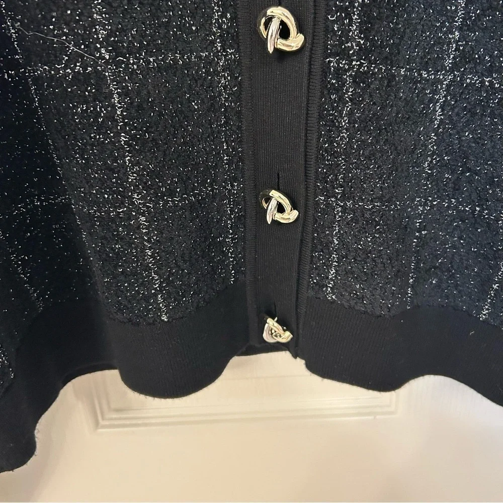 BOSS by Hugo Boss Women’s Sparkle Tweed Cropped Jacket in Black Lurex Plaid Sz L